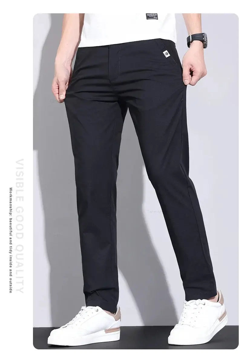 Ultra-thin Elastic Men's Casual Pants, black slim-straight business trousers by Simples Market