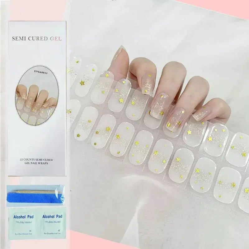 NailLux Semi Cured Nail Wraps For 16 To 20 Tips Easy Full Cover Adhesive Press On Nails Gel Finish UV LED Compatible