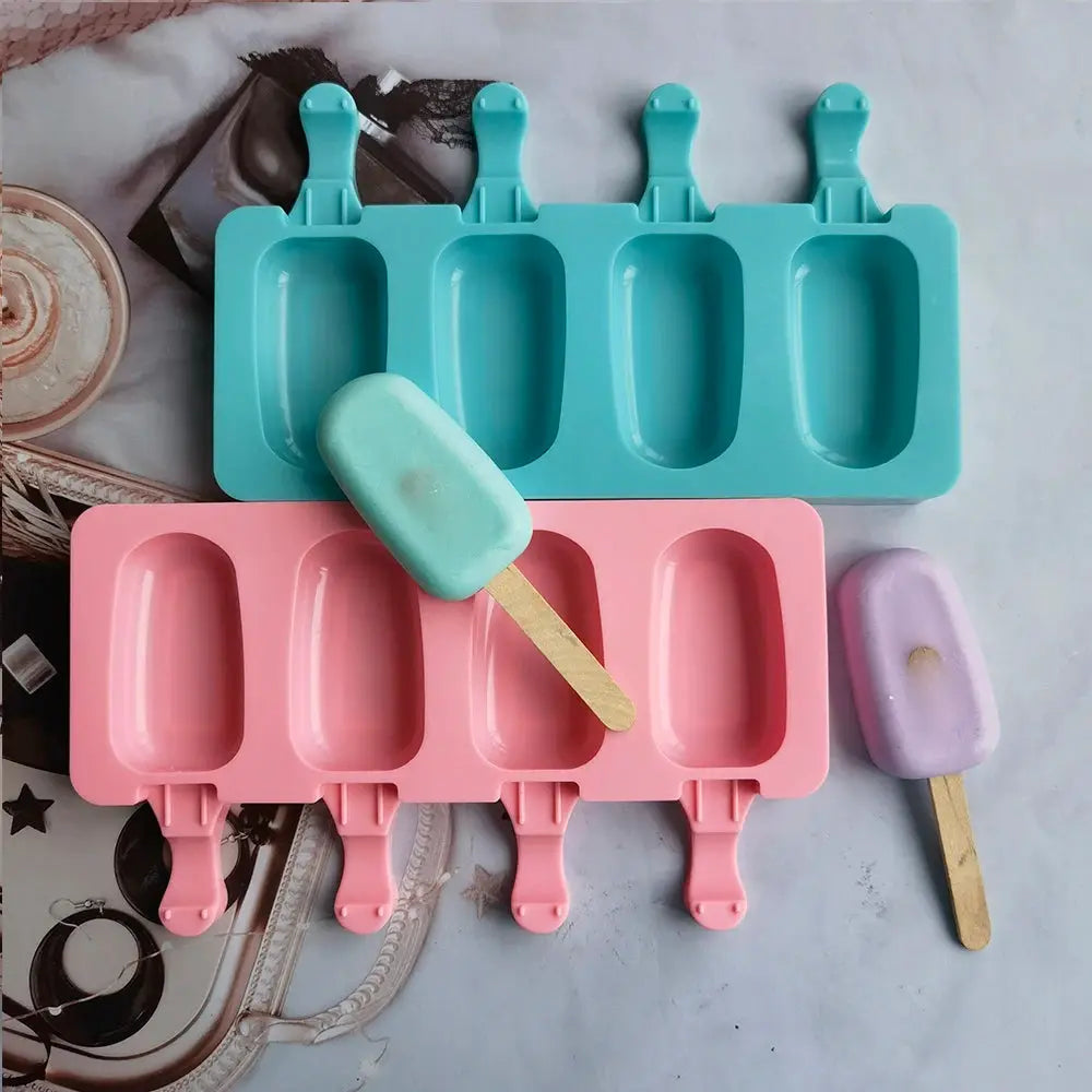 4 Cell Oval Silicone Ice Cream Mold For Popsicles DIY Ice Pop Maker And Cake Baking Tool