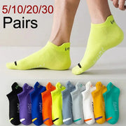 Men Ankle Socks Set 5 To 30 Pairs Breathable Odor Proof Sweat Absorbing Letter Sports Style Invisible Running Socks