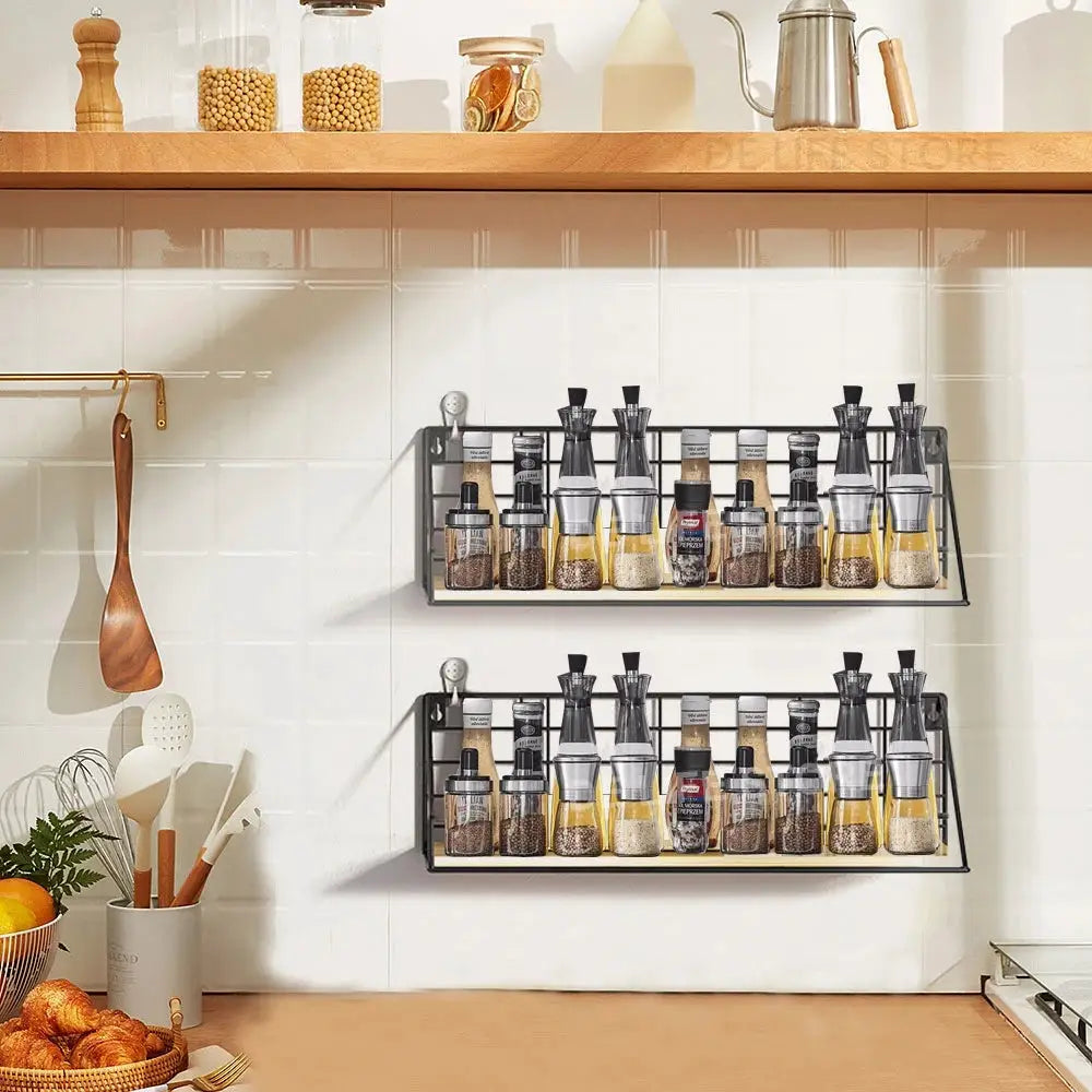 Hanging Wooden Spice Rack And Wall Mounted Spice Jar Storage Shelf For Kitchen Organizer
