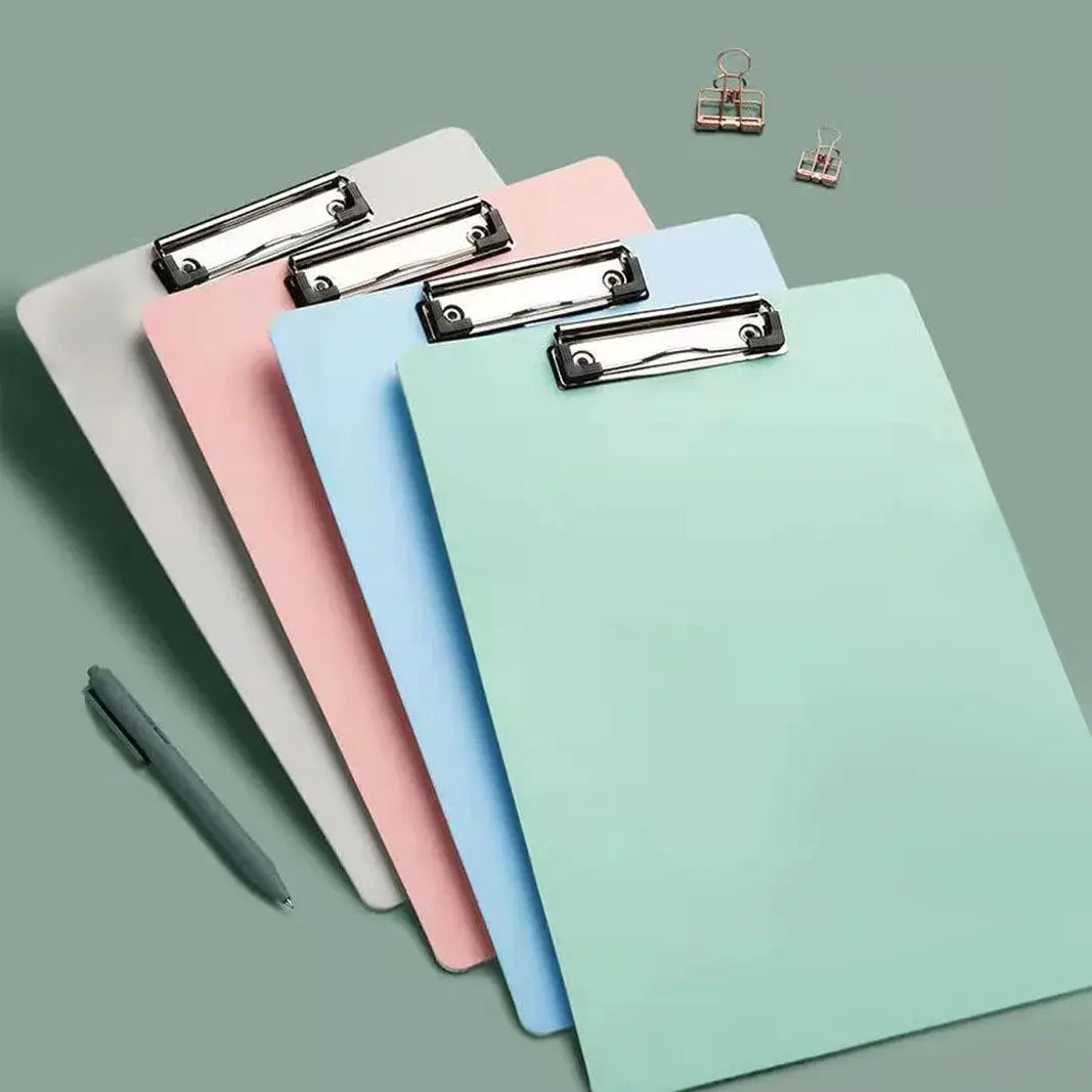 Simples Market A4 clipboard folders set of five in pastel white, pink, blue, mint green and gray with metal clips