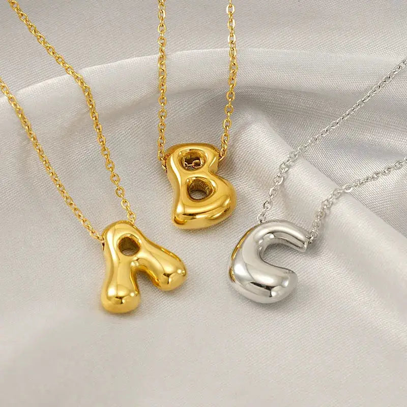26 Initial Letter Necklace 18K Stainless Steel Balloon Bubble Style For Women Personalized Jewelry Gift Wholesale