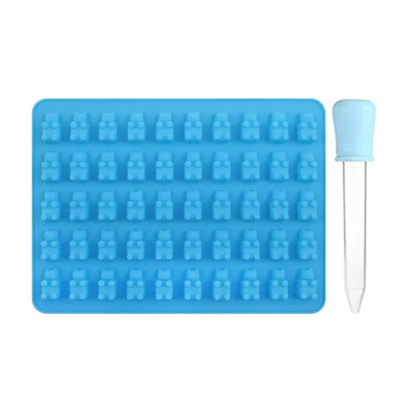 50 Cell Gummy Bear Silicone Mold With Dropper Candy Chocolate Fudge Ice Cubes Pastry Baking