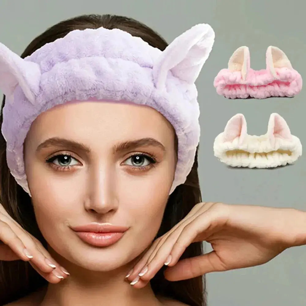 Cat Coral Plush Hairband With Bow For Makeup And Face Washing Soft Cute Headband For Hair Care