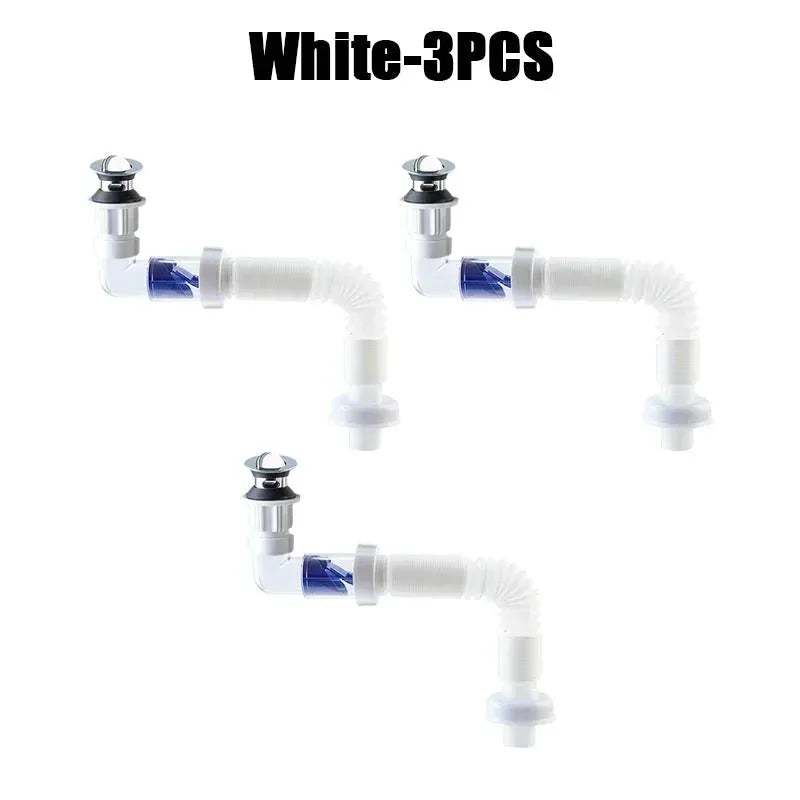 White 3-piece kitchen sink drain hose set with elbow fittings for horizontal or vertical drains by Simples Market