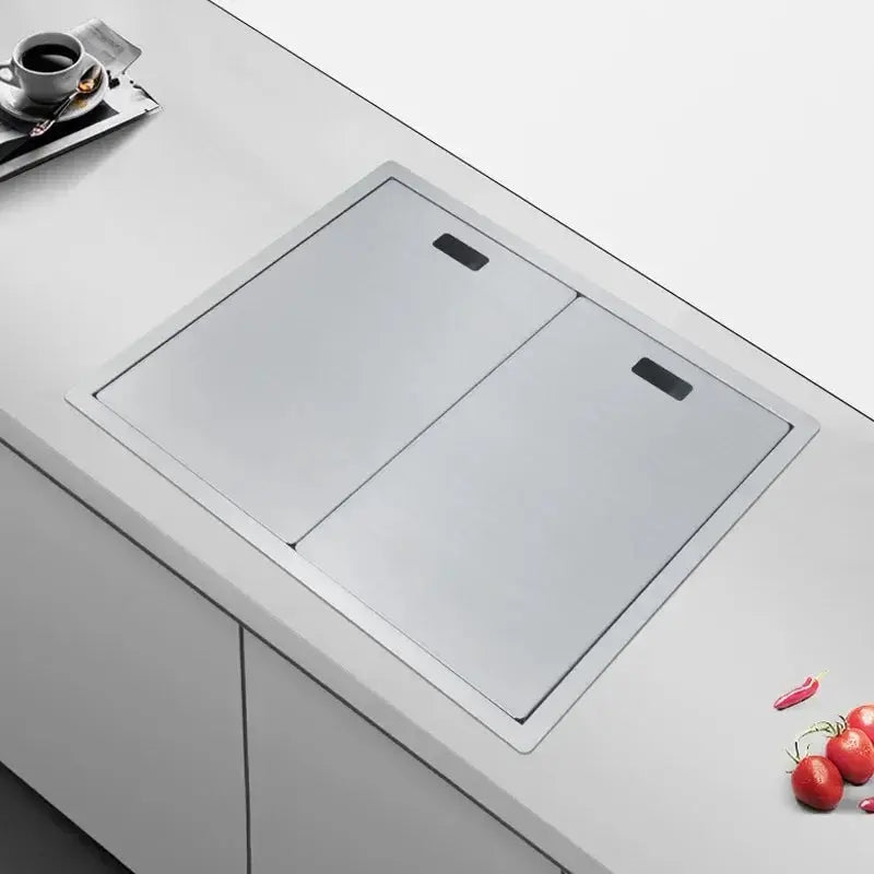 Simples Market Nano hidden kitchen sink cover 55x45x23 cm, 304 stainless steel, flush-fit double-panel.