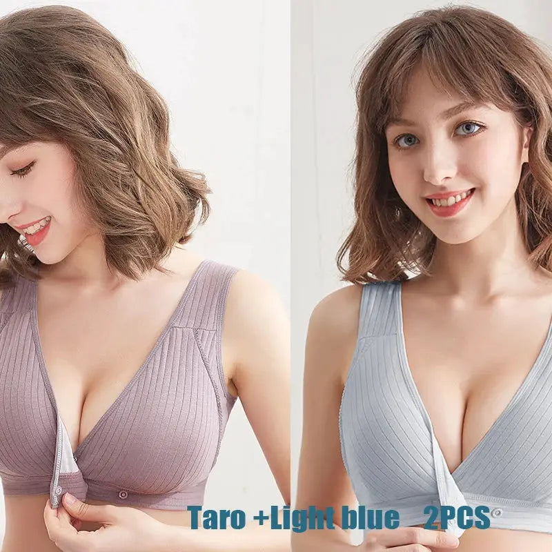 2-pack women's front-buckle cotton bra-vests in mauve and light blue by Simples Market
