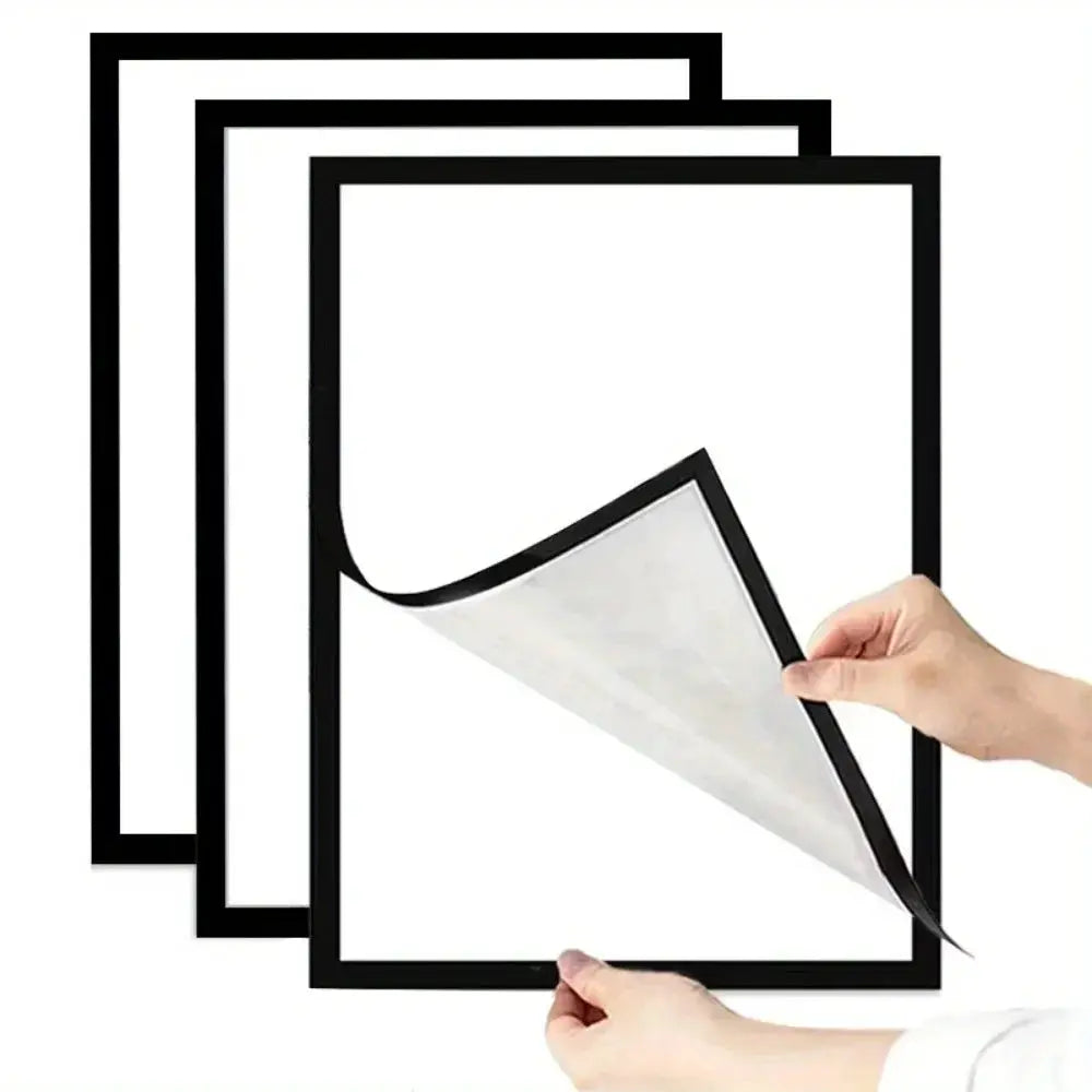 3 Pack Magnetic Photo Frame Set Self Adhesive Wall Frames For Photos And Notes Matte Black Minimalist Home Office