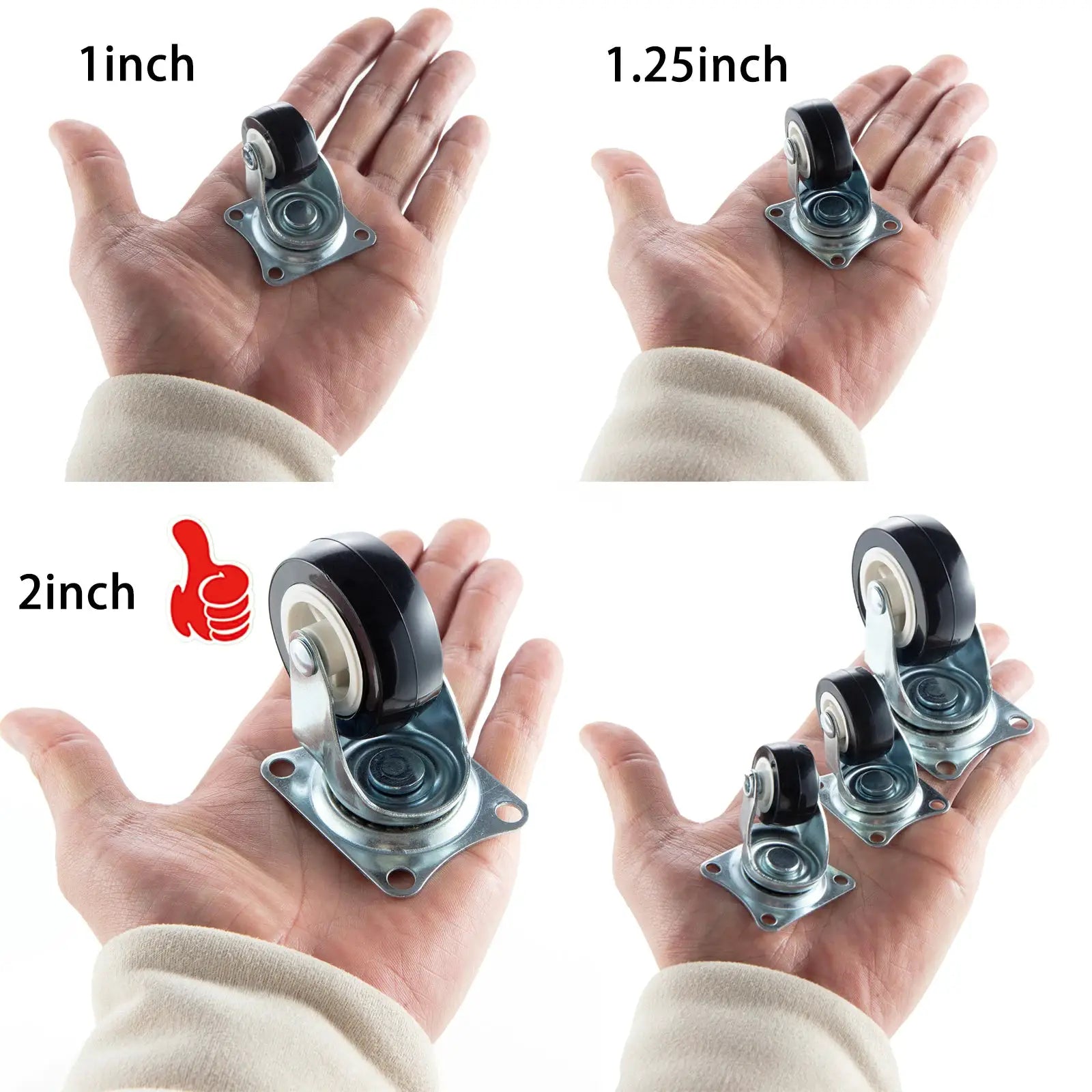 Set Of 4 PVC Furniture Casters 1 Inch 1.25 Inch And 2 Inch Silent Heavy Trolley Wheels 360 Degree Swivel Castors