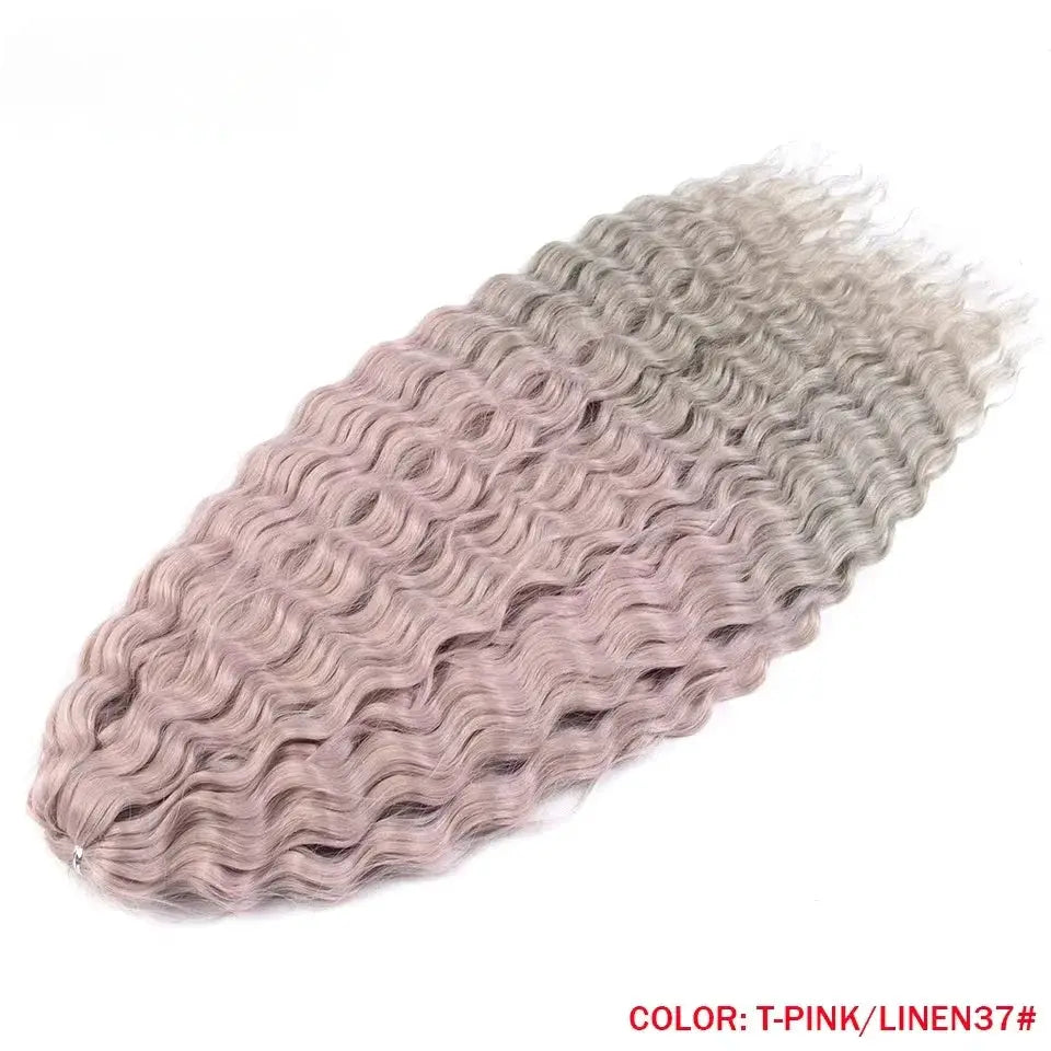 Ariel Synthetic Twist Crochet Hair 22in water-wave extensions in pink-to-gray ombre, Simples Market