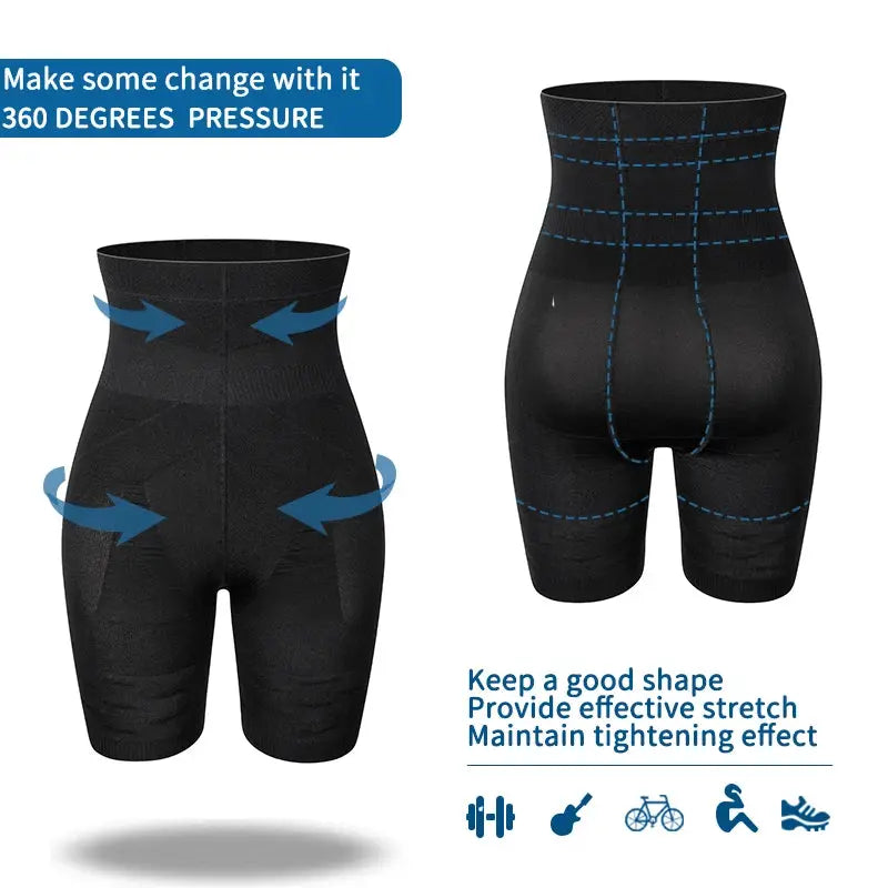 Men's black high-waist tummy-control shapewear shorts with blue stitching