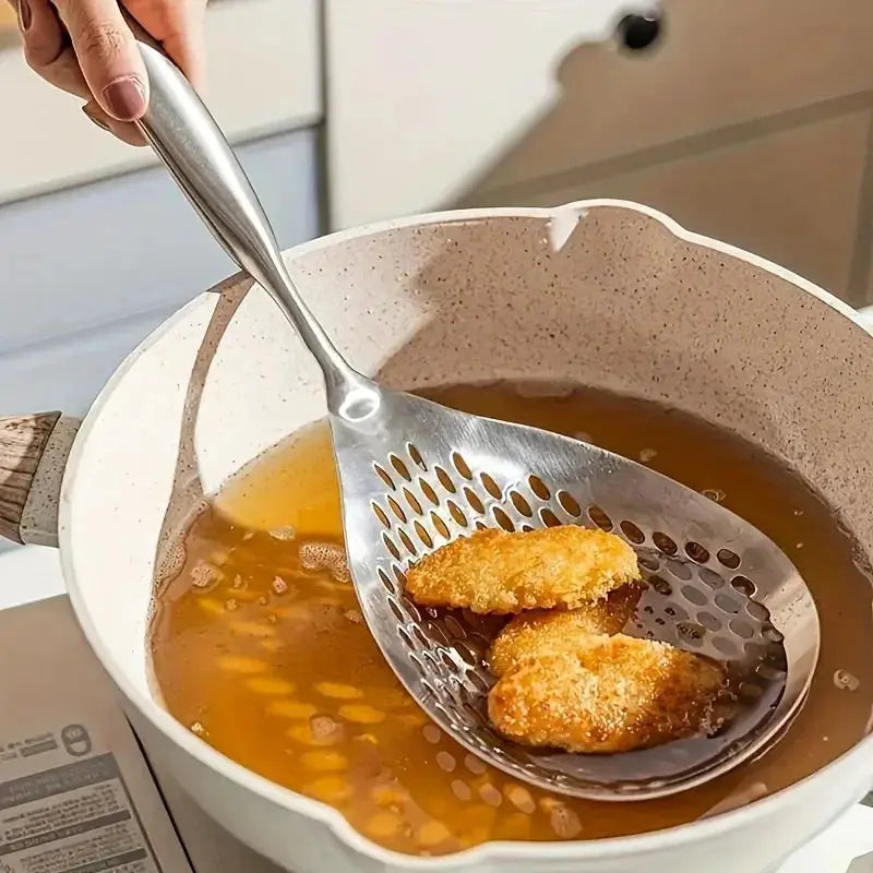 ChefMaster Large Durable Stainless Steel Colander Skimmer Spoon For Heavy Duty Frying And Cooking