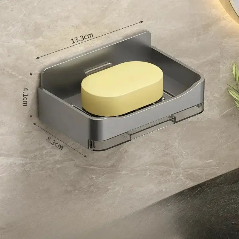 AquaNova Wall Mounted Soap And Sponge Holder With Free Punching Design Double Drainage For Quick Drying