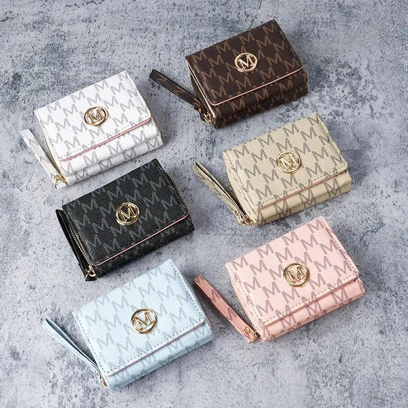 Simples Market women's PU wallets, set of 6 compact coin purses in assorted colors with M logo.