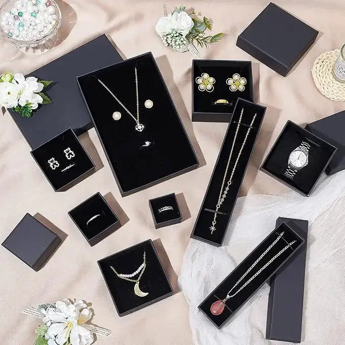 Black Square Jewelry Display Gift Box Organizer for Ring Earring Brooch Necklace Bracelet Engagement Packaging Boxes