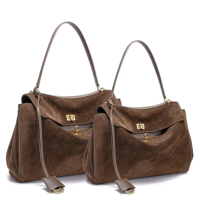 Luxora Autumn Winter Womens Suede Genuine Leather Shoulder Tote Bag Large Capacity Designer Handbag