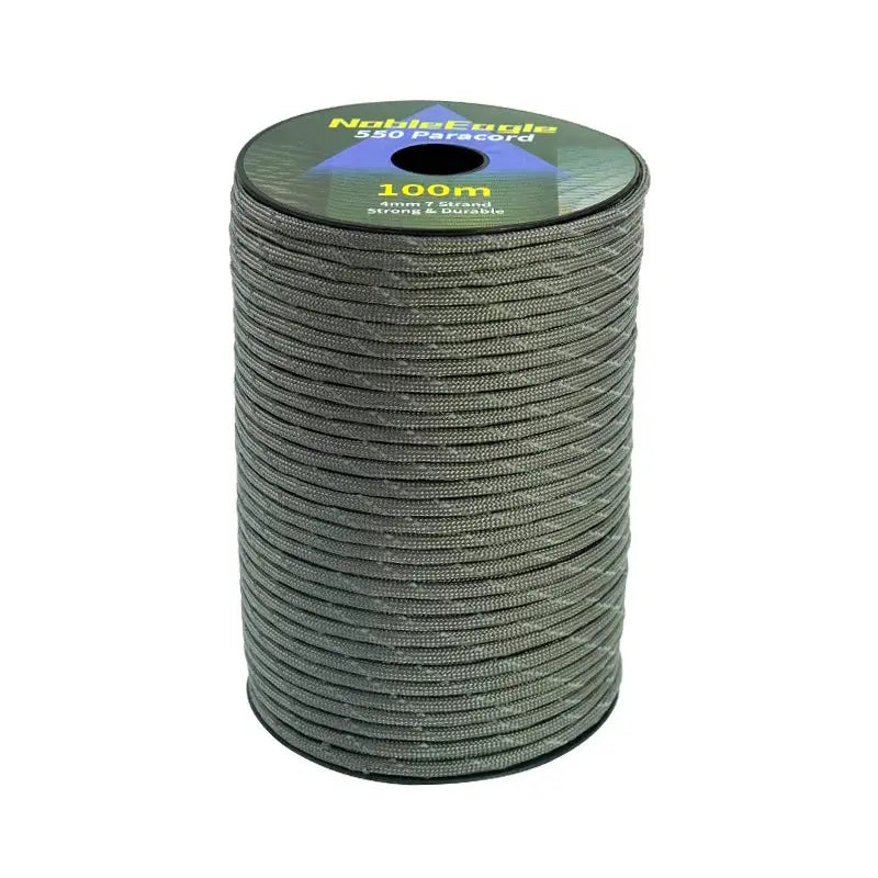 Reflective paracord rope 4mm, 7-strand 550 parachute cord on a dark gray spool by Simples Market