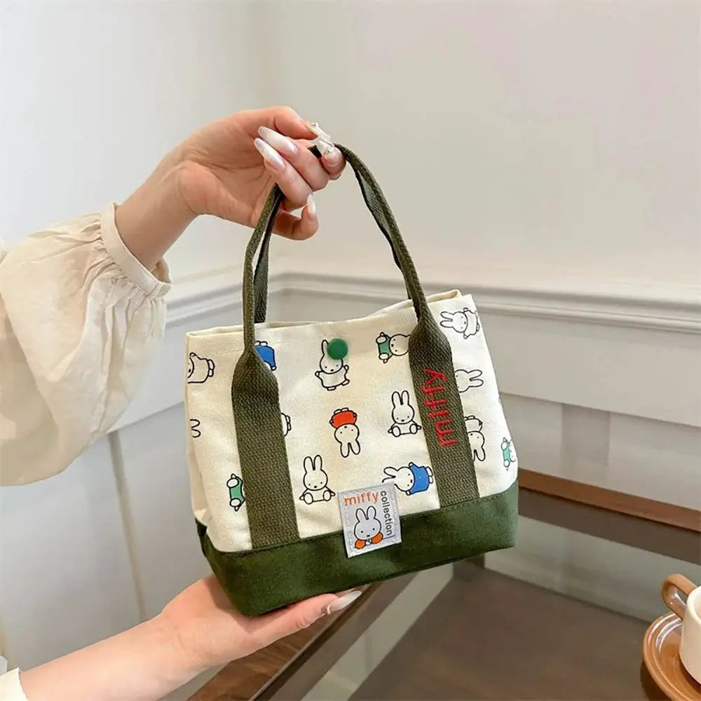 Kawaii Miffy Cute Handbag Cartoon Rabbit Canvas Embroidery Bag Multifunctional Bento Storage For Girls