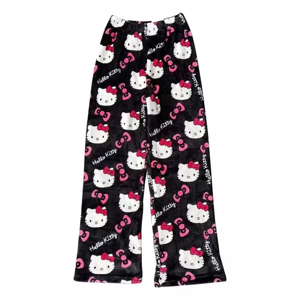 Hello Kitty Pajama Pants For Women Cozy Winter Ankle Length Sleepwear With Anime Cartoon Print