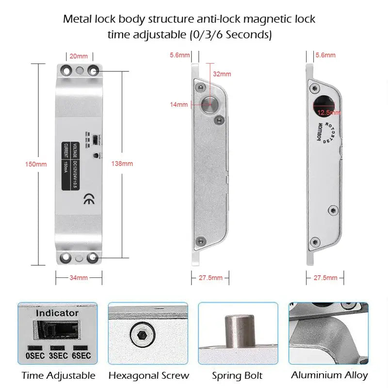 5YOA smart electric mortise lock by Simples Market with drop bolt, DC12V, aluminium alloy body