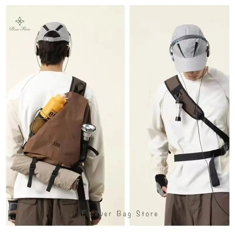 New Y2k portable light nylon crossbody bag by Simples Market, brown unisex travel chest pack