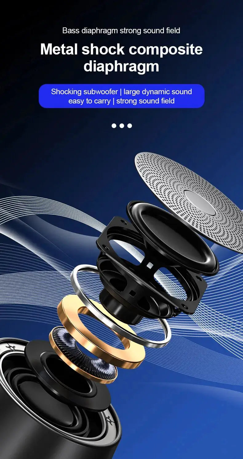 Lenovo K3 Pro Bluetooth speaker exploded view with metal diaphragm and layered internal components