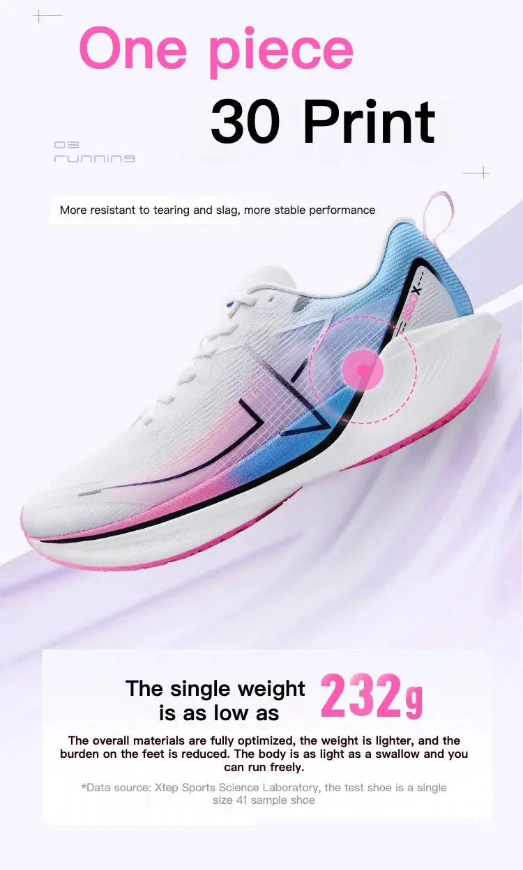 Xtep 360X running shoes, men's white lightweight ETPU sneakers with pink sole and blue accents