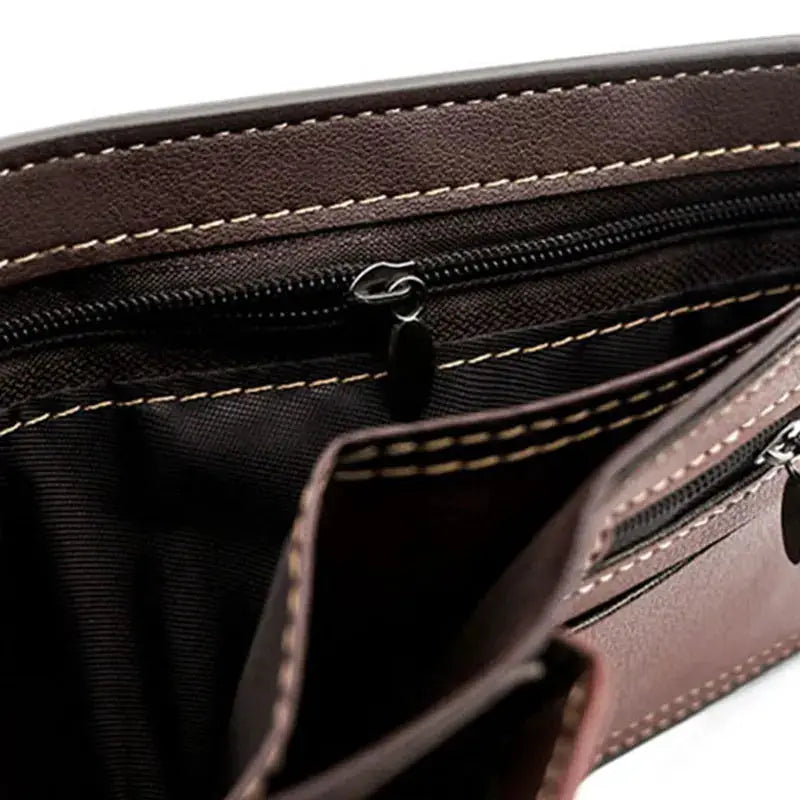 Simples Market men's brown PU leather zippered wallet with coin pocket