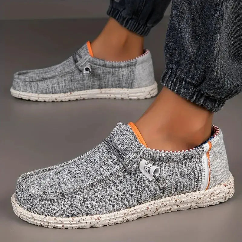 Simples Market men's canvas loafers, gray breathable casual driving shoes with speckled sole
