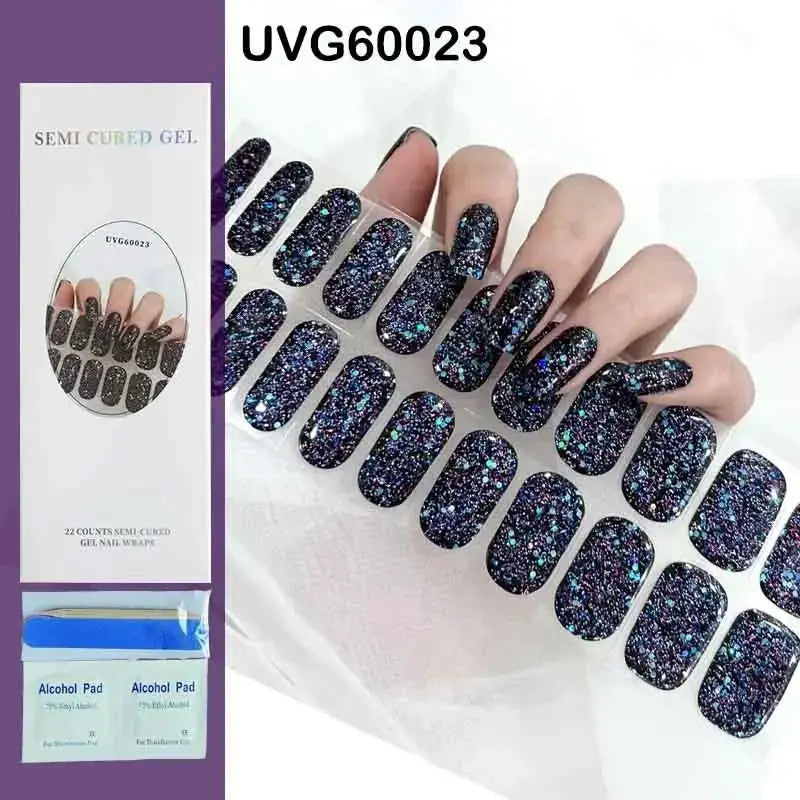 NailLux Semi Cured Nail Wraps For 16 To 20 Tips Easy Full Cover Adhesive Press On Nails Gel Finish UV LED Compatible