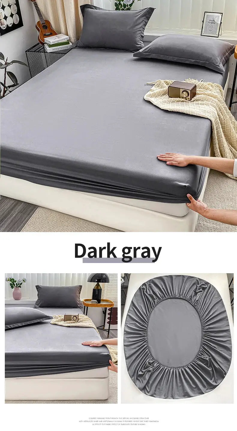 Simples Market dark gray fitted bed sheet with anti-slip elastic band for single to king beds.