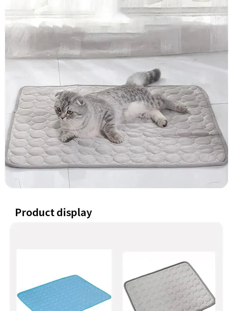 Pet cooling ice mat by Simples Market for cats and small dogs, light gray quilted pad with circular pattern