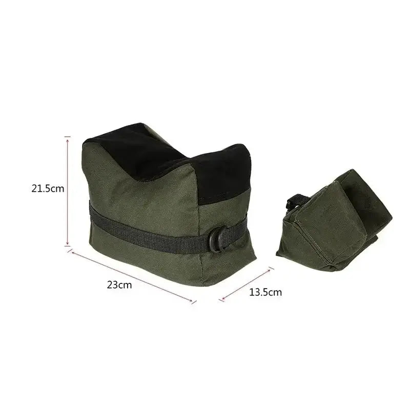Portable shooting sandbag set featuring a front and rear bag, made of durable materials for shooting accuracy.