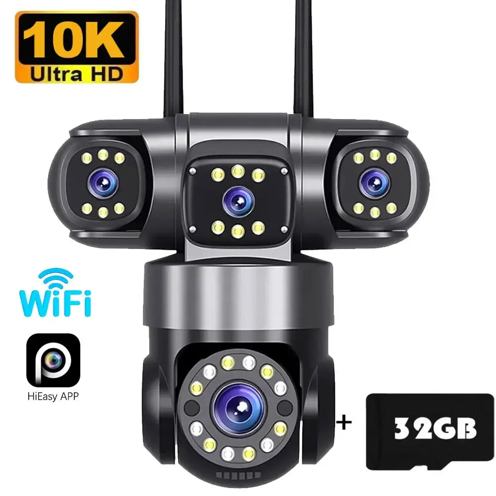 10K Ultra HD outdoor WiFi security camera system by Simples Market with 4-lens PTZ and 32GB card