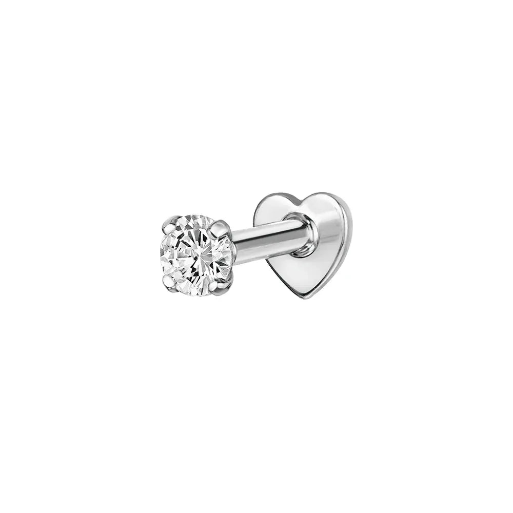 AIDE heart-shaped back round ball stud earring in 925 sterling silver with zircon, Simples Market