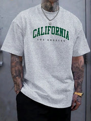 Summer Men's 100 Percent Cotton Casual T Shirt Loose Fit Short Sleeve Round Neck California Letter Print