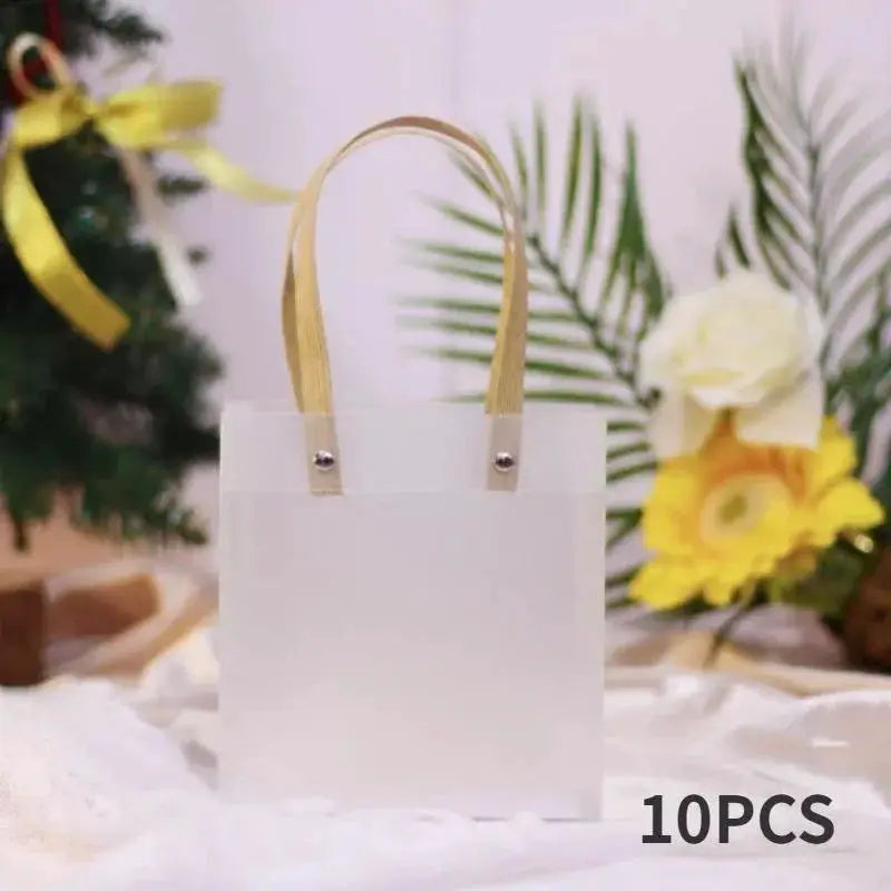 White frosted tote gift bag by Simples Market with gold handles, 10PCS