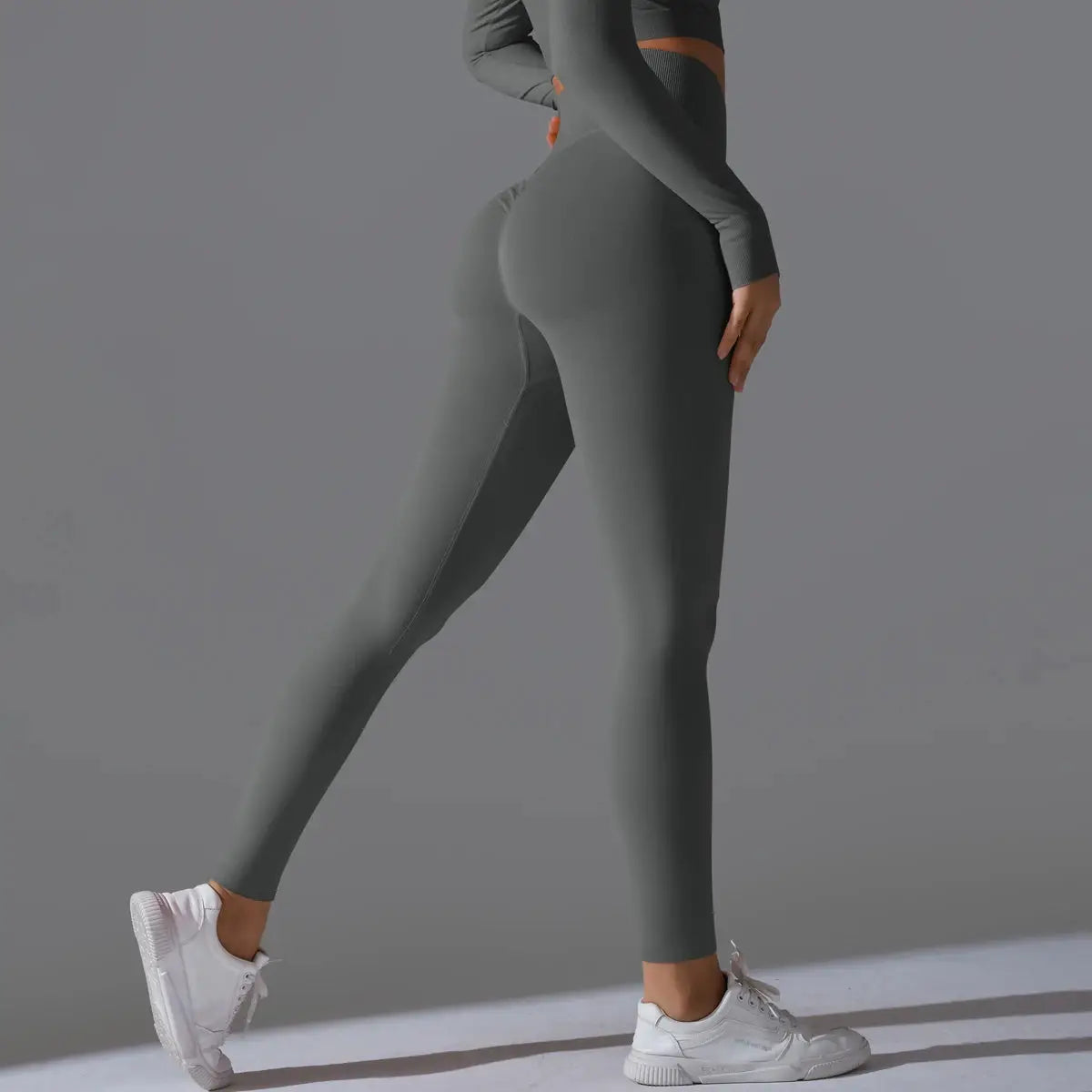 Simples Market women's seamless yoga leggings, charcoal gray, high-waist tummy control.
