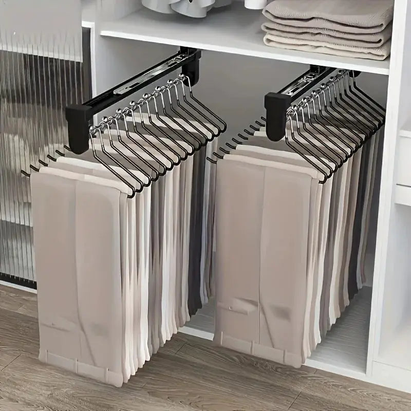 SpaceSaver Pull Out Clothes Storage Rod Adjustable Foldable Metal Hanging Rail for Wardrobes and Drying Racks