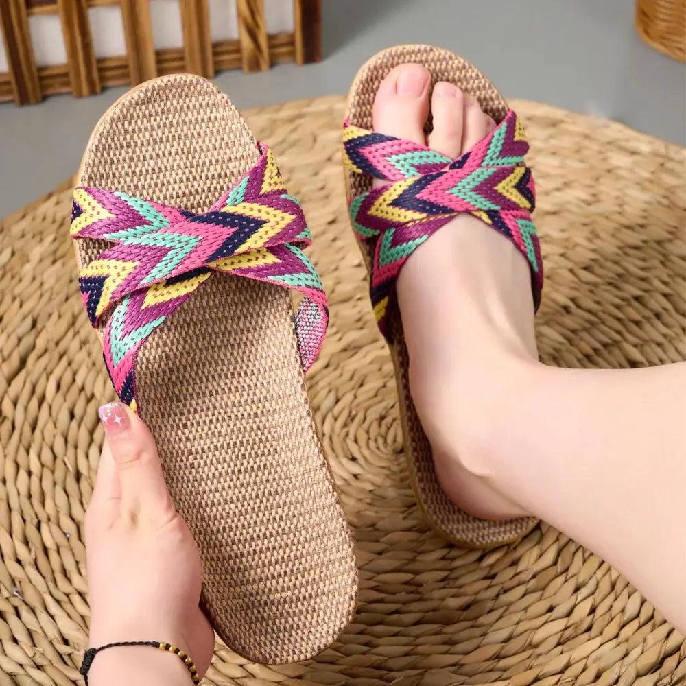 Hemp Haven Womens Indoor Slippers Breathable Lightweight Hemp Upper Summer Comfort Home Shoes