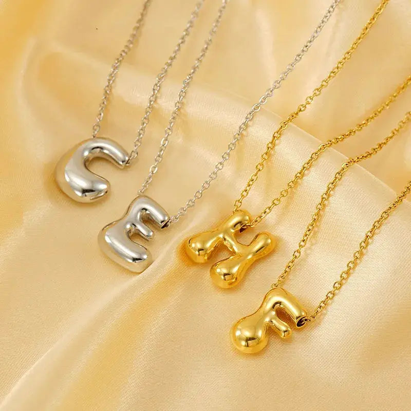 26 Initial Letter Necklace 18K Stainless Steel Balloon Bubble Style For Women Personalized Jewelry Gift Wholesale