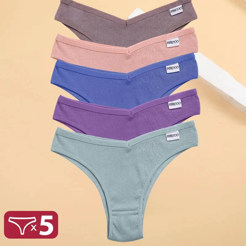 5-pack Finetoo ribbed cotton thong panties for women in assorted colors