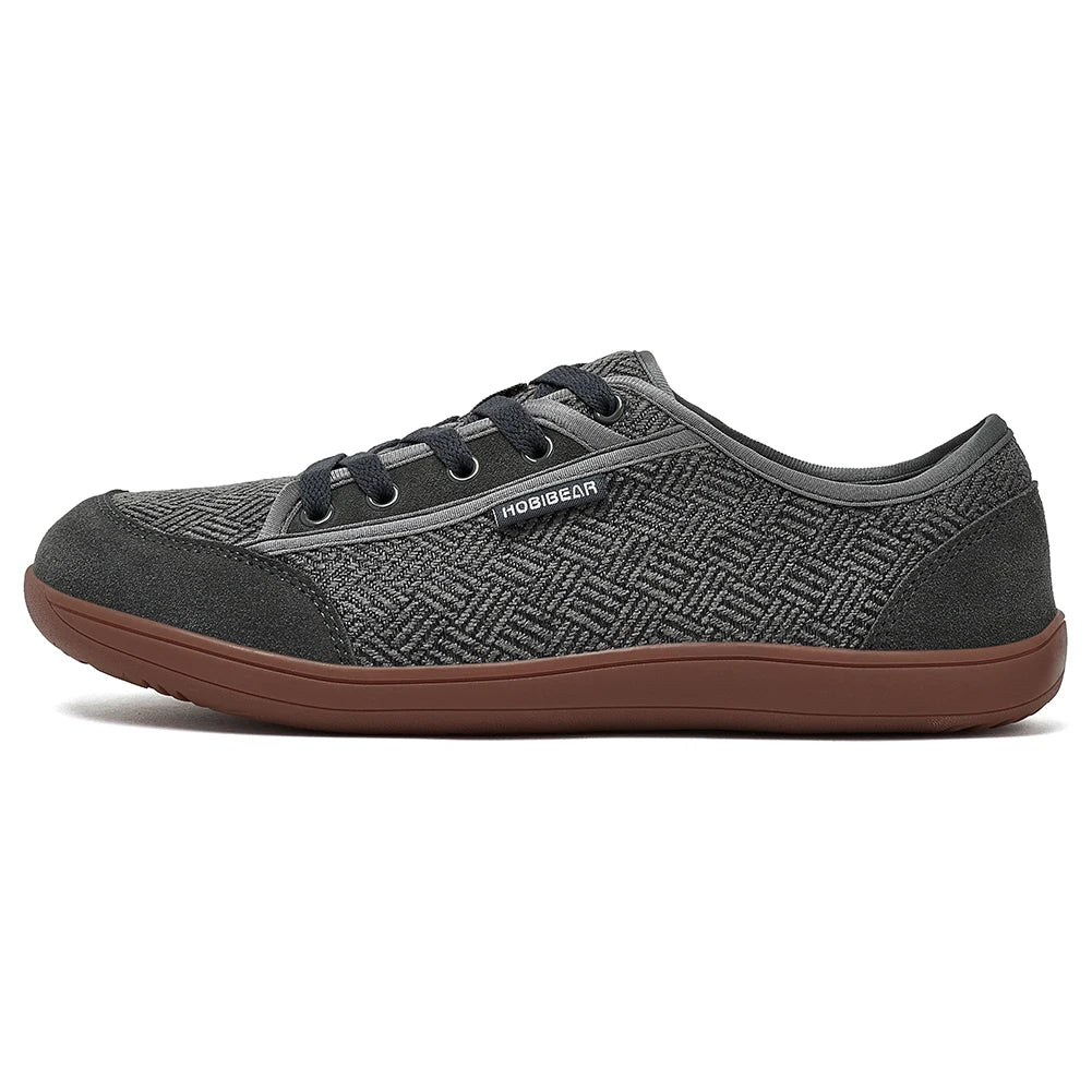 HOBIBEAR barefoot sneakers in gray textured fabric with lace-up and wide toe