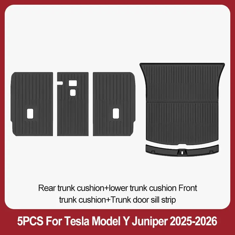 5-piece Juniper TPE floor mats set for Tesla Model Y 2025–2026, includes trunk mats and front cushions, by Simples Market