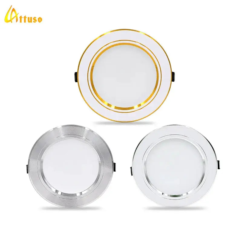 LED recessed downlight set of 3 in gold, silver, and chrome finishes for indoor lighting - Simples Market
