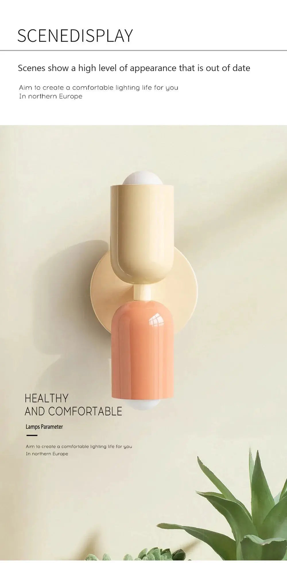 Nordic LED wall lamp with double cream and peach heads, modern minimalist fixture