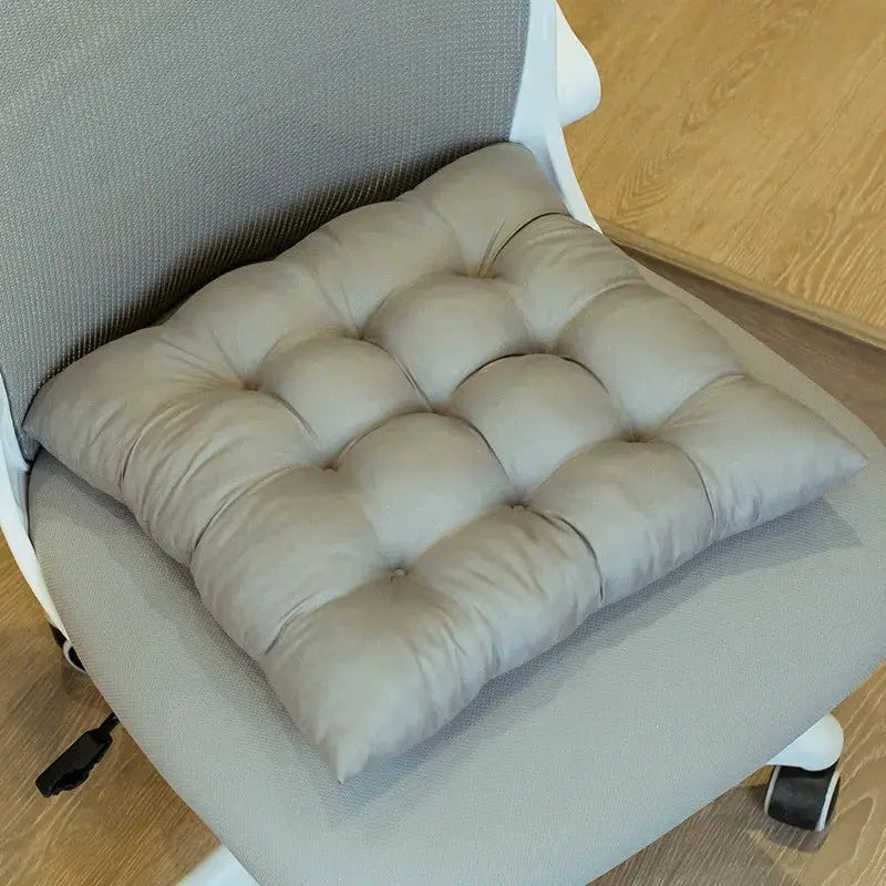 LMETJMA tufted chair pad with ties, beige square cushion on a dining chair