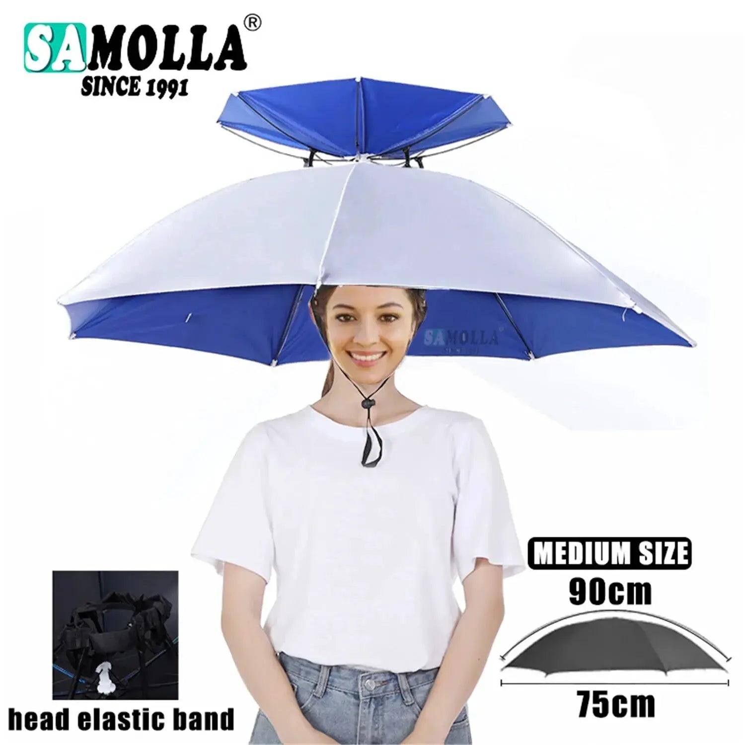 Foldable Rain Umbrella Hat With Sun Shade And Double Layer UV Protection Waterproof For Fishing Beach Hiking
