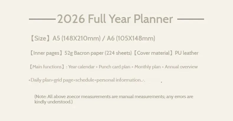 Kinbor 2026 planner notebook, A5/A6 full-year agenda with daily & weekly schedules, Simples Market